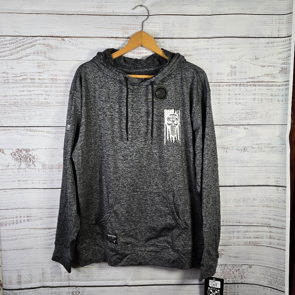 Howitzer American Patriot Skull Hoodie Gray Pullover Size Medium‎